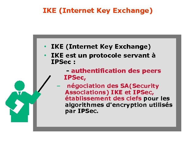 IKE (Internet Key Exchange) • IKE (Internet Key Exchange) • IKE est un protocole
