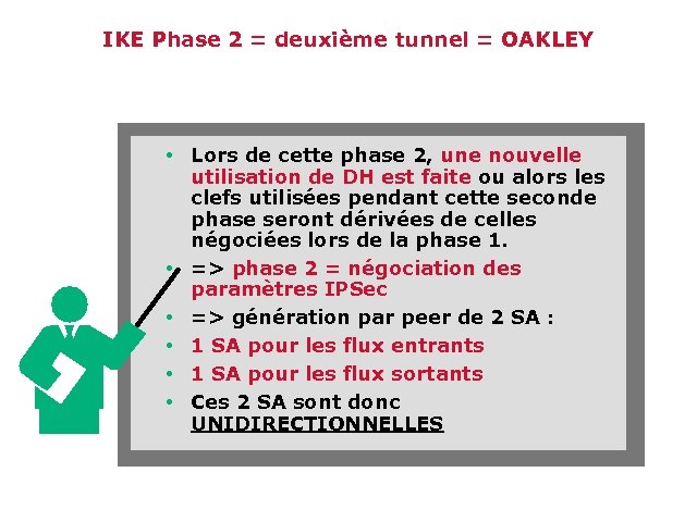 IKE Phase 2 = deuxième tunnel = OAKLEY • Lors de cette phase 2,