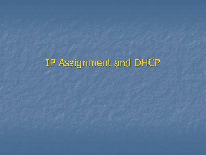 IP Assignment and DHCP 