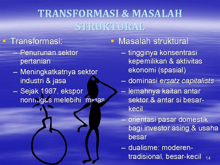 TRANSFORMASI & MASALAH STRUKTURAL § Transformasi: – Penurunan sektor pertanian – Meningkatkatnya sektor industri