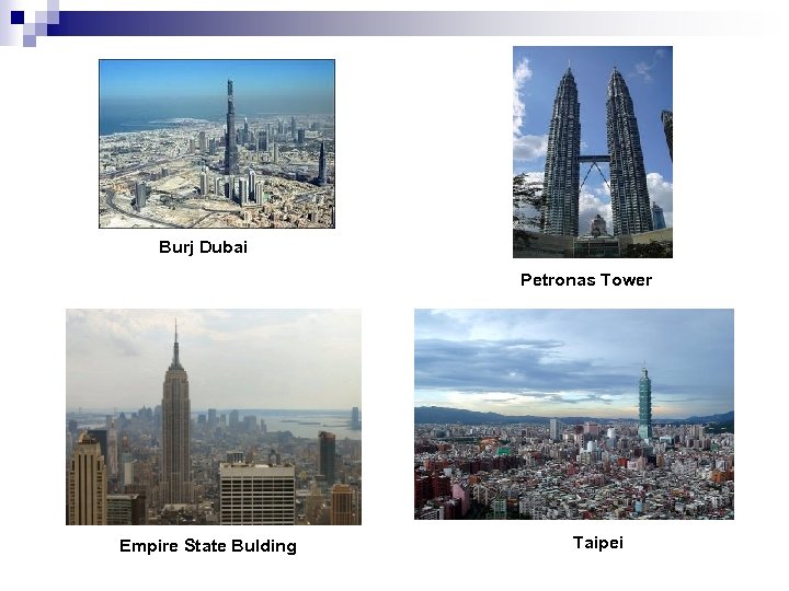 Burj Dubai Petronas Tower Empire State Bulding Taipei 