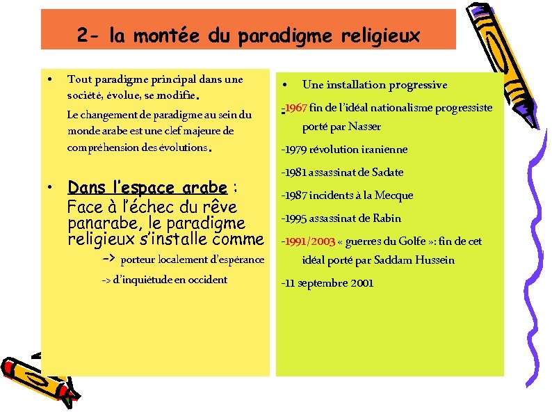 2 - la montée du paradigme religieux • Tout paradigme principal dans une société,
