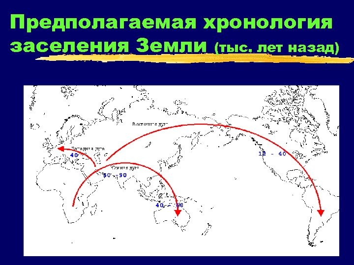 Предполагаемая хронология заселения Земли (тыс. лет назад) 