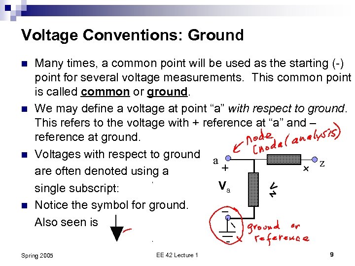 Voltage Conventions: Ground n n n Many times, a common point will be used