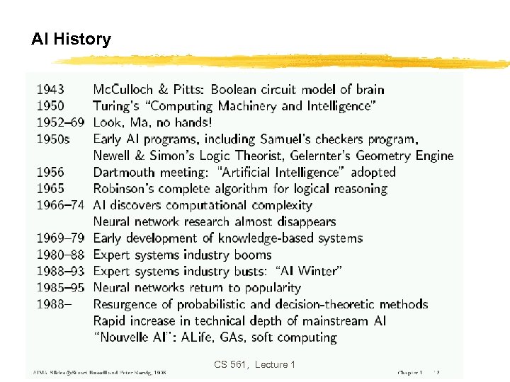 AI History CS 561, Lecture 1 