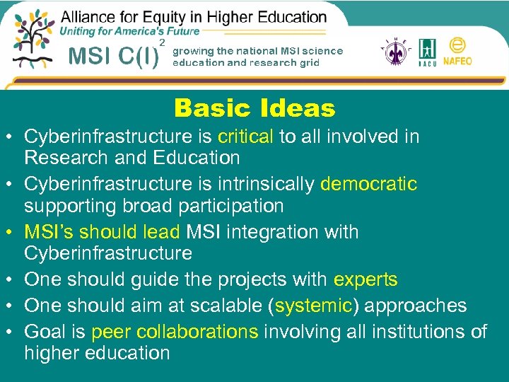 Basic Ideas • Cyberinfrastructure is critical to all involved in Research and Education •