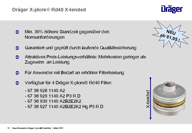 Dräger X-plore® Rd 40 X-tended NEU ab 0 1. 05 Min. 30% höhere Standzeit