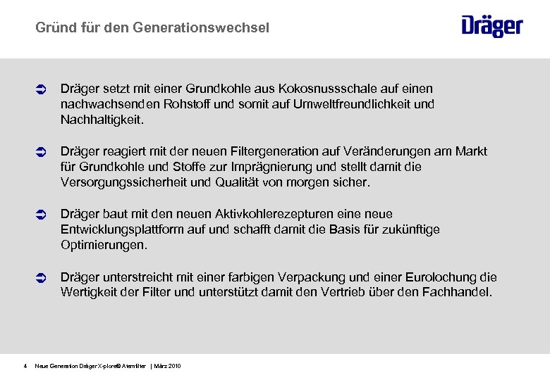 Gründ für den Generationswechsel Dräger setzt mit einer Grundkohle aus Kokosnussschale auf einen nachwachsenden