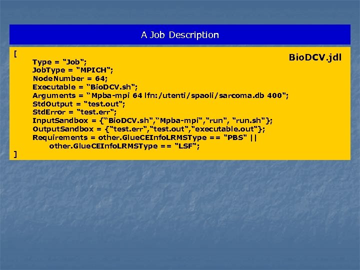 A Job Description [ ] Bio. DCV. jdl Type = "Job"; Job. Type =