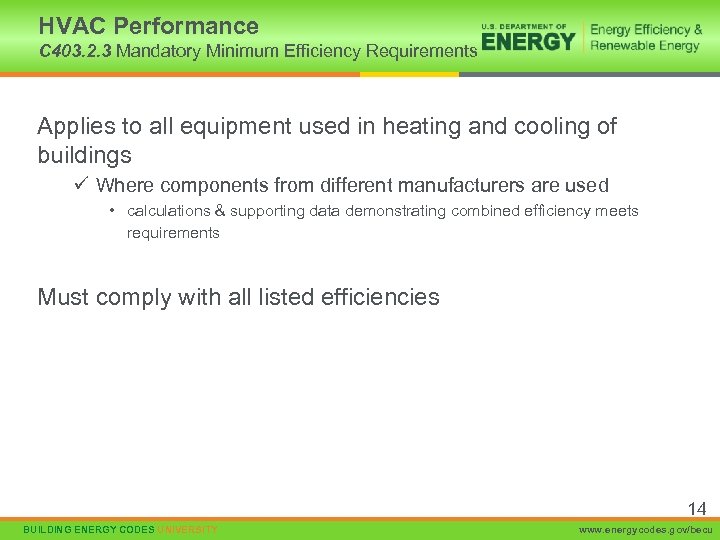 HVAC Performance C 403. 2. 3 Mandatory Minimum Efficiency Requirements Applies to all equipment