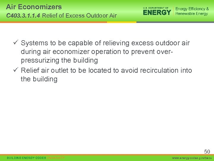 Air Economizers C 403. 3. 1. 1. 4 Relief of Excess Outdoor Air ü