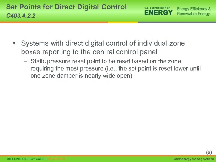 Set Points for Direct Digital Control C 403. 4. 2. 2 • Systems with