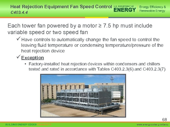 Heat Rejection Equipment Fan Speed Control C 403. 4. 4 Each tower fan powered