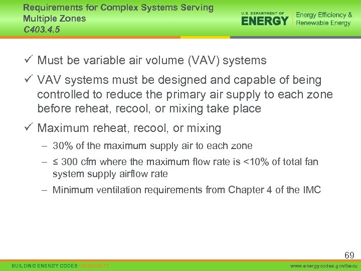 Requirements for Complex Systems Serving Multiple Zones C 403. 4. 5 ü Must be