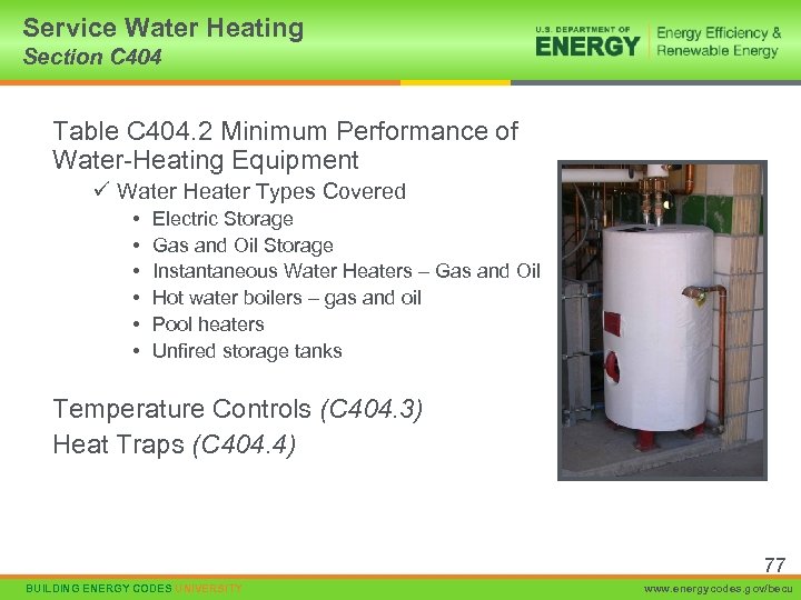 Service Water Heating Section C 404 Table C 404. 2 Minimum Performance of Water-Heating