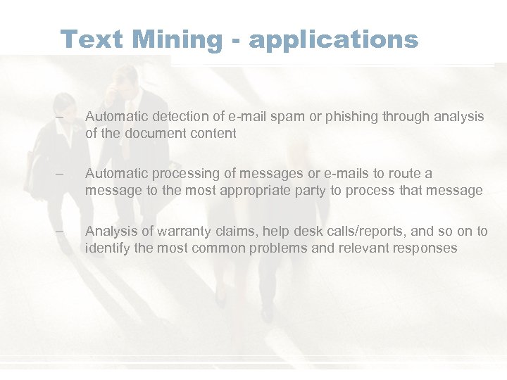 Text Mining - applications – Automatic detection of e-mail spam or phishing through analysis