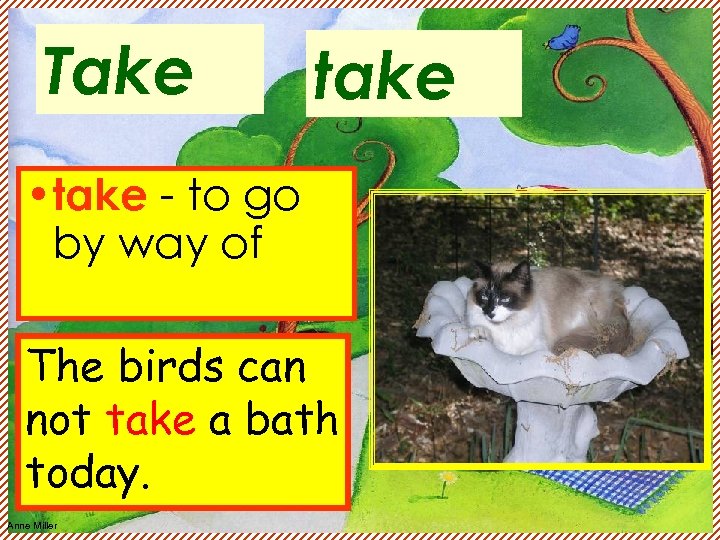 Take take • take - to go by way of The birds can not