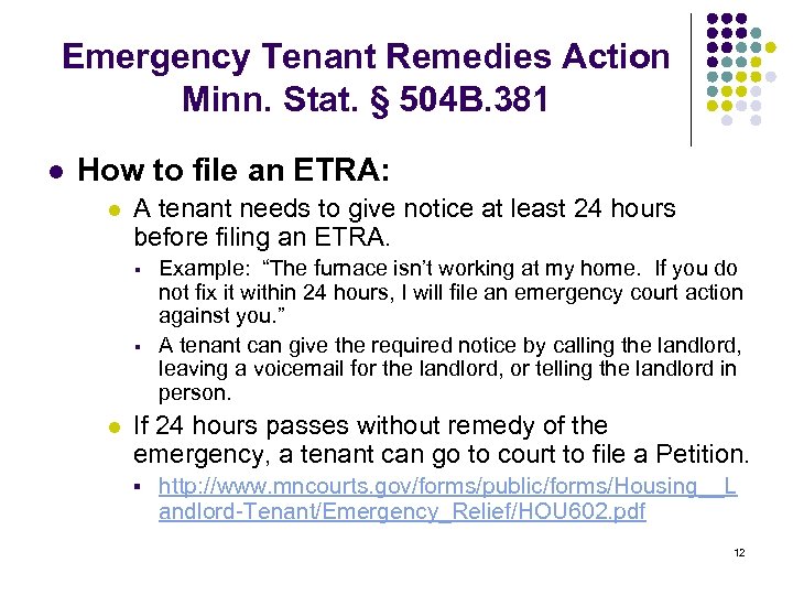 Emergency Tenant Remedies Action Minn. Stat. § 504 B. 381 l How to file