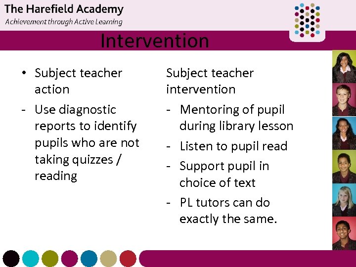 Intervention • Subject teacher action - Use diagnostic reports to identify pupils who are