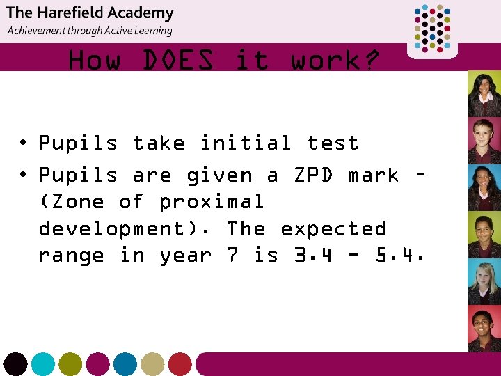 How DOES it work? • Pupils take initial test • Pupils are given a