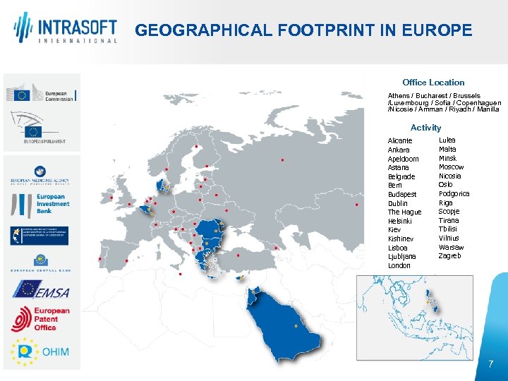 GEOGRAPHICAL FOOTPRINT IN EUROPE Office Location Athens / Bucharest / Brussels /Luxembourg / Sofia
