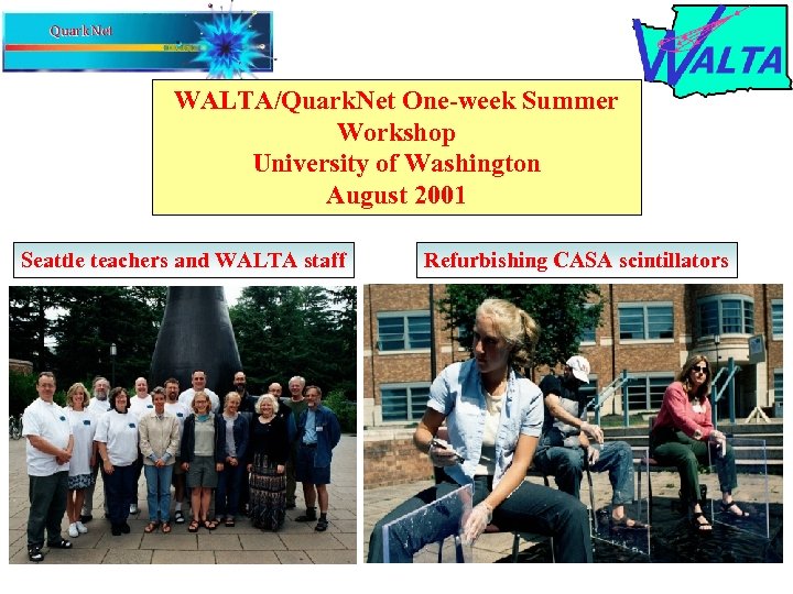 WALTA/Quark. Net One-week Summer Workshop University of Washington August 2001 Seattle teachers and WALTA
