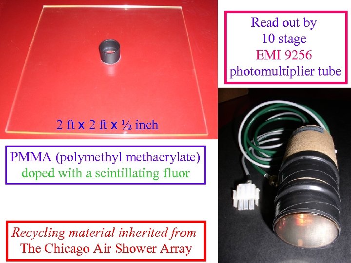 Read out by 10 stage EMI 9256 photomultiplier tube 2 ft x ½ inch