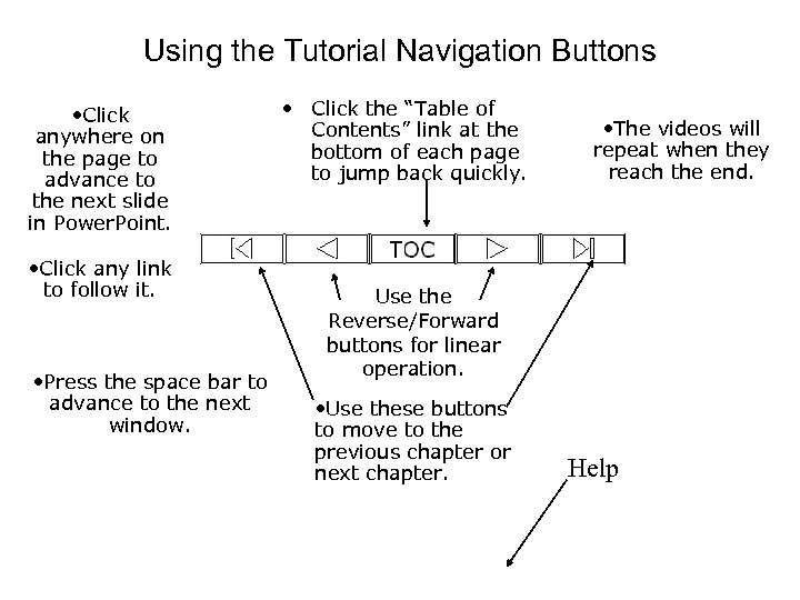 Using the Tutorial Navigation Buttons • Click anywhere on the page to advance to