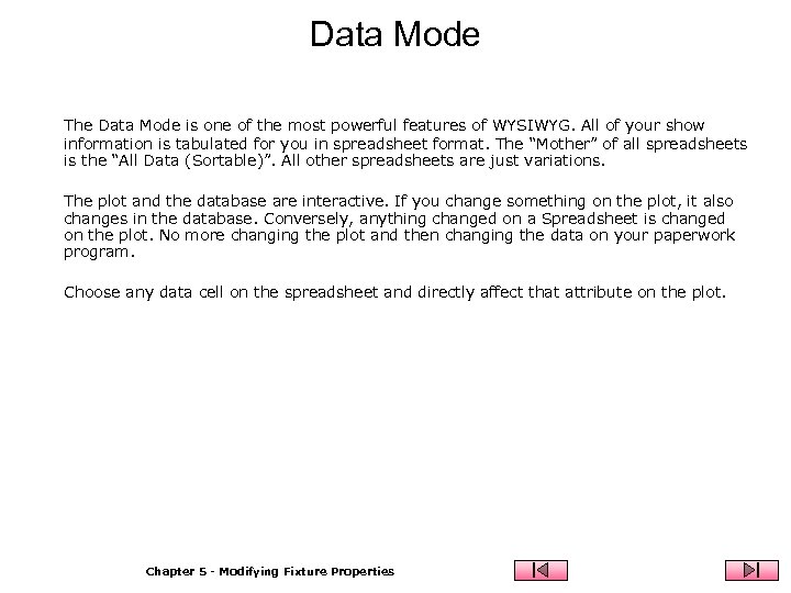 Data Mode The Data Mode is one of the most powerful features of WYSIWYG.