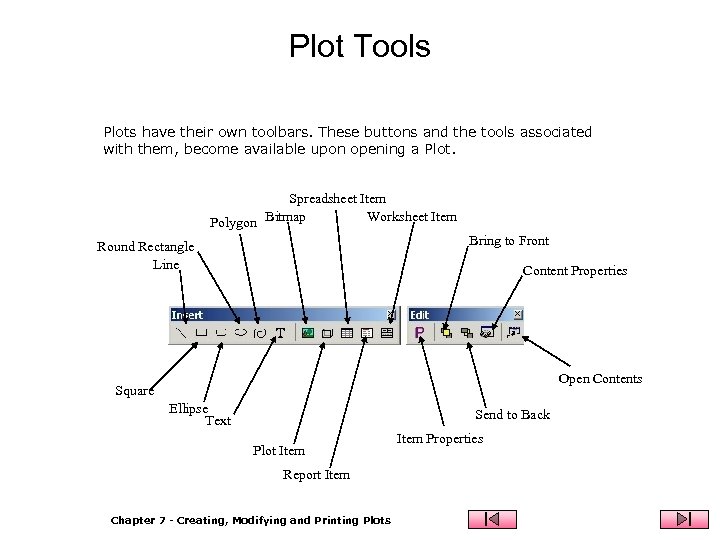 Plot Tools Plots have their own toolbars. These buttons and the tools associated with