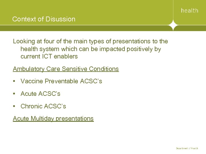 Context of Disussion Looking at four of the main types of presentations to the