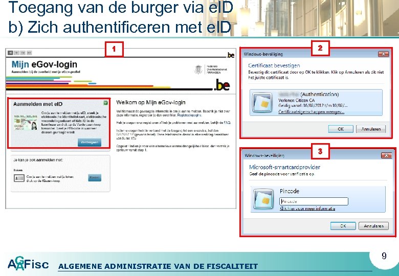 Toegang van de burger via e. ID b) Zich authentificeren met e. ID 1