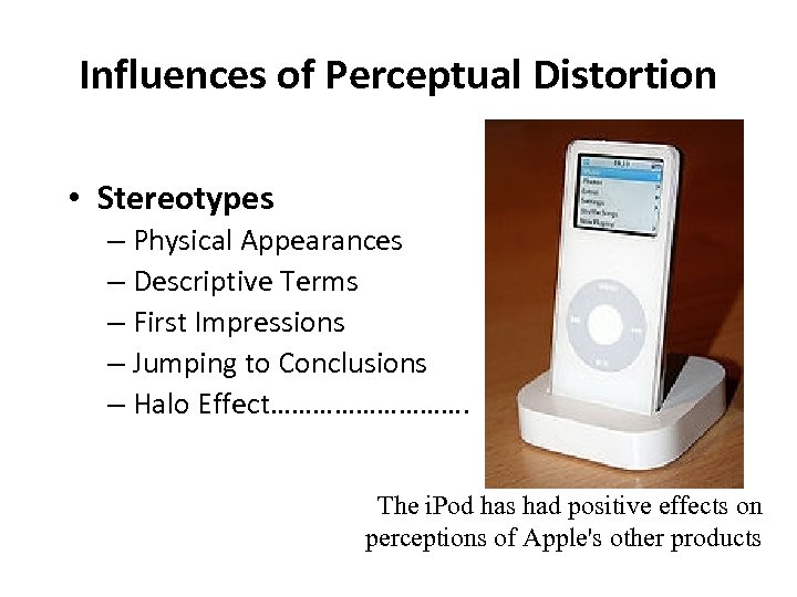 Influences of Perceptual Distortion • Stereotypes – Physical Appearances – Descriptive Terms – First