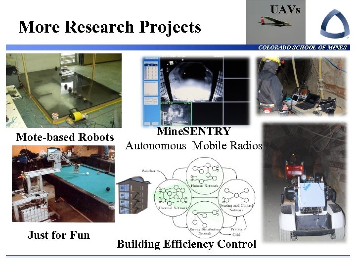 UAVs More Research Projects COLORADO SCHOOL OF MINES Mote-based Robots Just for Fun Mine.