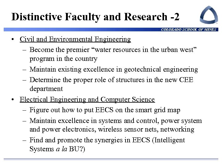 Distinctive Faculty and Research -2 COLORADO SCHOOL OF MINES • Civil and Environmental Engineering