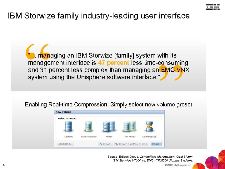 IBM Storwize family industry-leading user interface “ ” “… managing an IBM Storwize [family]