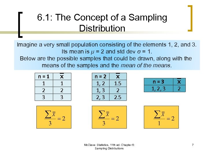 6. 1: The Concept of a Sampling Distribution Imagine a very small population consisting