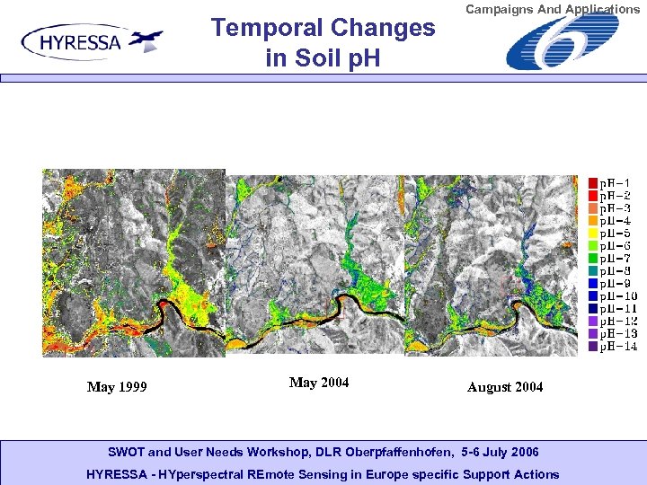Temporal Changes in Soil p. H May 1999 May 2004 Campaigns And Applications August