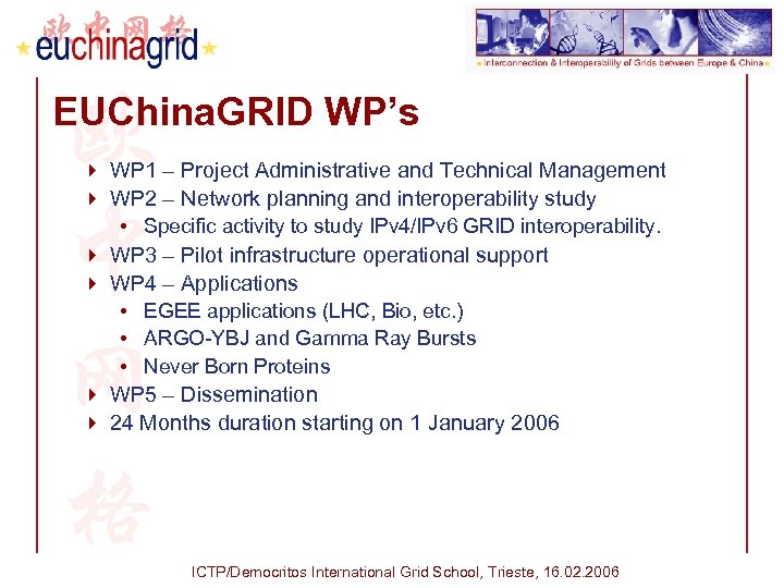 EUChina. GRID WP’s 4 WP 1 – Project Administrative and Technical Management 4 WP