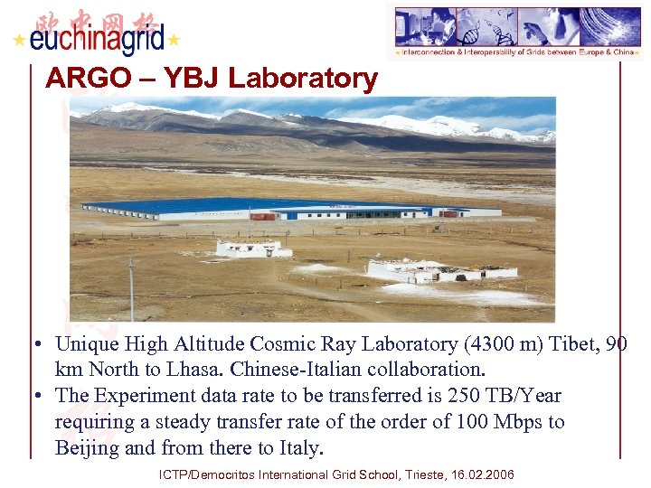 ARGO – YBJ Laboratory • Unique High Altitude Cosmic Ray Laboratory (4300 m) Tibet,