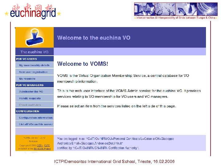 VOMS ICTP/Democritos International Grid School, Trieste, 16. 02. 2006 