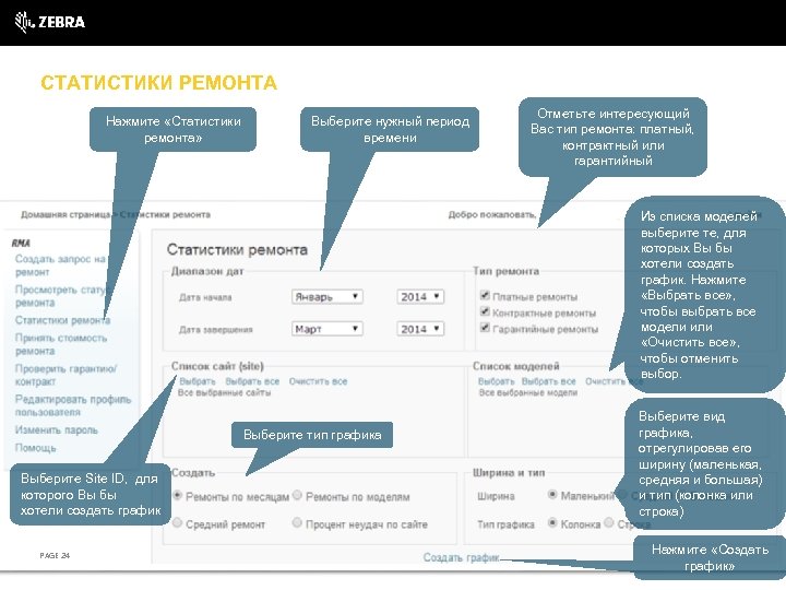 СТАТИСТИКИ РЕМОНТА Нажмите «Статистики ремонта» Выберите нужный период времени Отметьте интересующий Вас тип ремонта: