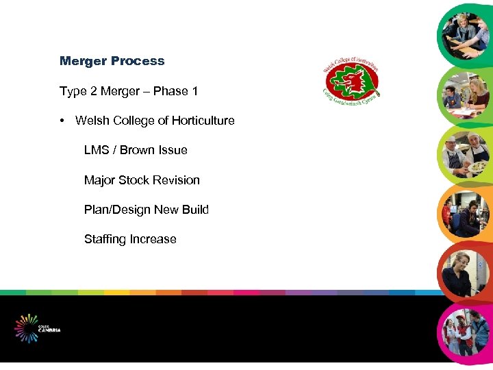 Merger Process Type 2 Merger – Phase 1 • Welsh College of Horticulture LMS