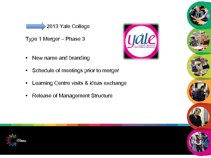 2013 Yale College Type 1 Merger – Phase 3 • New name and branding
