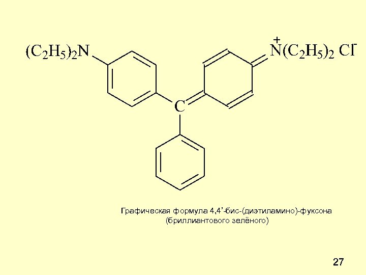 Графическая формула 4, 4’-бис-(диэтиламино)-фуксона (бриллиантового зелёного) 27 