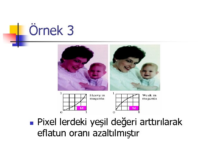 Örnek 3 n Pixel lerdeki yeşil değeri arttırılarak eflatun oranı azaltılmıştır 