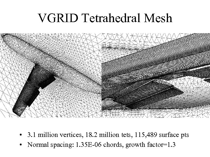 VGRID Tetrahedral Mesh • 3. 1 million vertices, 18. 2 million tets, 115, 489