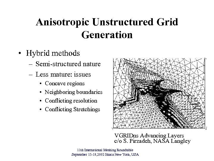 Anisotropic Unstructured Grid Generation • Hybrid methods – Semi-structured nature – Less mature: issues