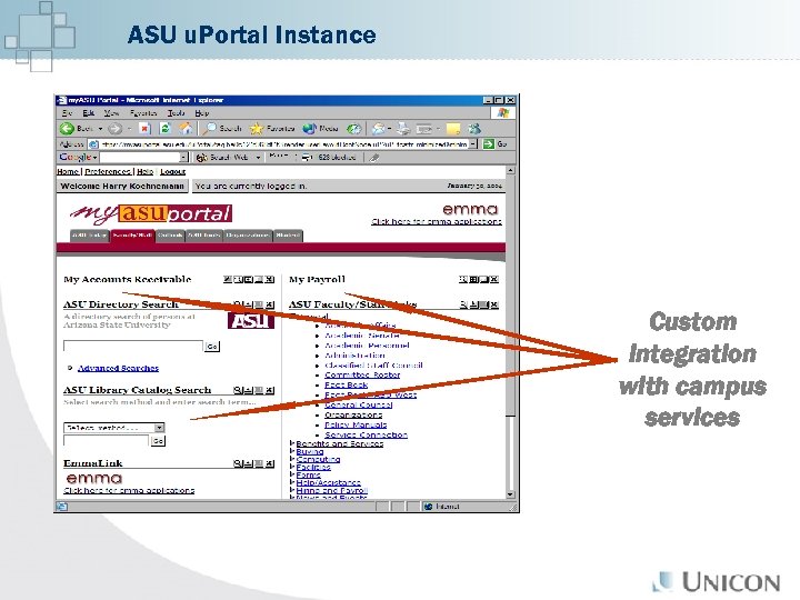 ASU u. Portal Instance Custom integration with campus services 