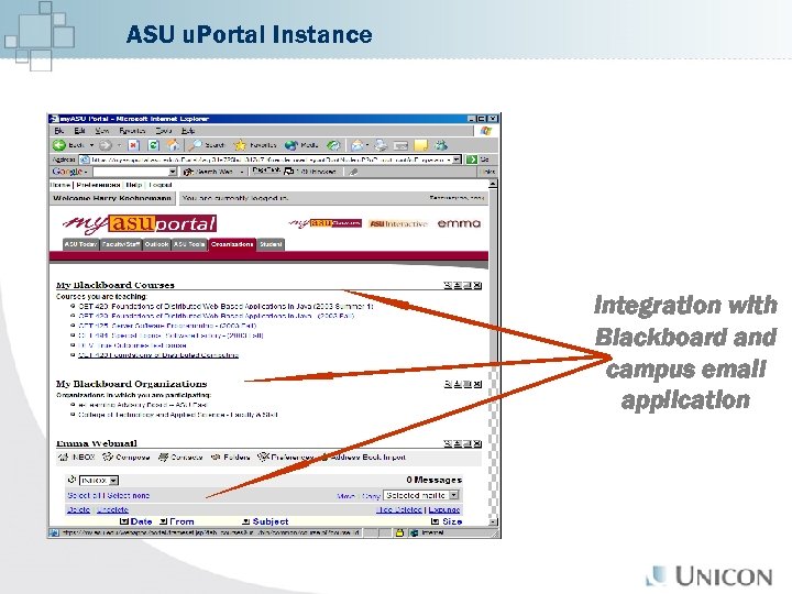 ASU u. Portal Instance Integration with Blackboard and campus email application 